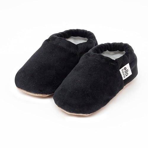 Ella Bonna Organic Cotton Velvet Baby Moccasins Newborn Baby Booties Slipper, Infant Girl Boy Socks, Black