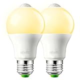 Motion Sensor LED Light Bulb 9W A19 PIR Built-in IR 60W Equivalent Bright 810 Lumens E26 Base Warm White Bulbs(2 Packs)