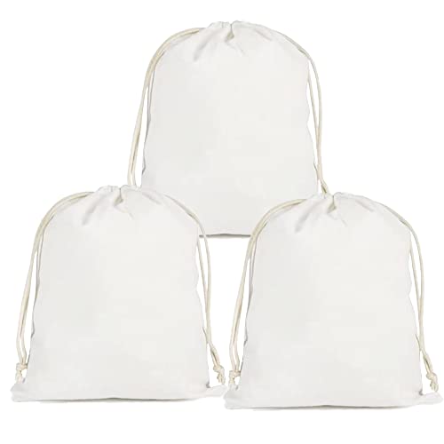 FCJCT 巾着袋 無地収納袋 コットン 3枚セット 30x40CM 小物入れ プレゼント ラッピング 袋 ギフト用 無地 綿 携帯 旅行用 包装 -