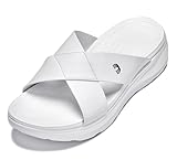 CALTO Zapatos de elevación invisibles para hombre con aumento de altura, sandalias ultraligeras y cómodas, 2 pulgadas más altas, Blanco mate, 46 EU