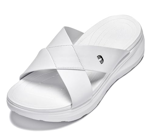 Image of CALTO Men's Invisible Height Increasing Elevator Shoes - White /Matte White Ultra Light-weight Slip-on Comfort Sandals - 2 Inches Taller - X1653 - Size 8 D(M) US