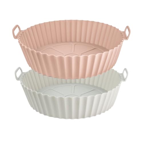 Generisch Silikon Backform 2er Set 20 cm/8 Zoll - Kuchen, Quiche, Auflauf- Hitze- und kältebeständig, ideal für Airfryer und Backofen - Spülmaschinenfest (rosa und grau)
