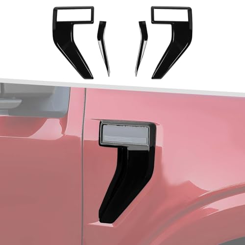 Jimen Fit for Ford F150 2021-2024, 4PCS Fender Side Vent Badge Emblem Cover Trim (Black)
