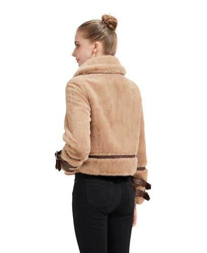 GRAN ORIENTE Womens Winter Faux Mink Fur Fleece Zip up Moto Jacket,Cropped Fuzzy Sherpa Coats Warm Leather Outerwear3