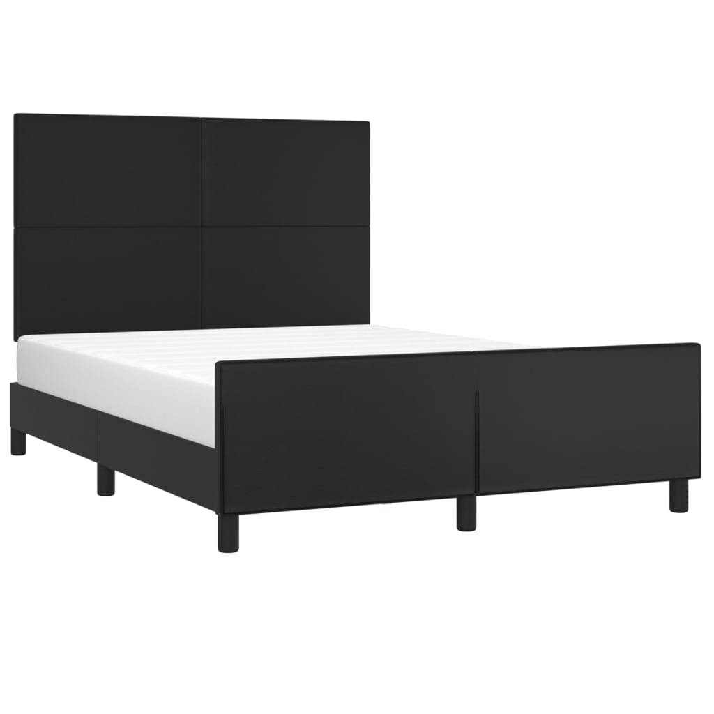 sztuczna skóra regulowany zagłówek 140x190 cm czarny | Rama łóżka z zagłówkiem czarna 140x190 cm sztuczna skóra regulowana wysokość stabilna konstrukcja z listwami