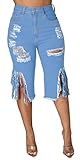 LalaLin Distressed Bermuda Shorts for Women Frayed Ripped Destroyed Stretchy Mid Bottoms Short Jeans