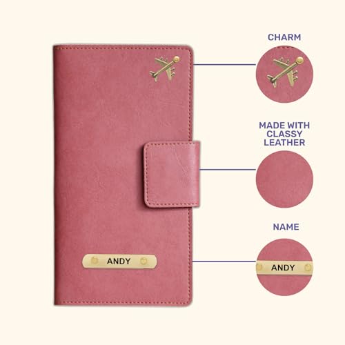 Image of Customized Travel Wallet with Name Engrave | Personalised Passport Holder for Women | Customised Passport Cover for Men and Women | Travel Organizer Gift Wallet (Peach)
