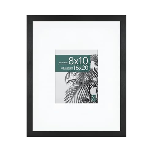 MCS Studio Gallery 16x20 Matted Photo Frame with 8x10 Picture Display, Black Woodgrain Vertical & Horizontal Wall Hanging Large Picture Frame for Photos & Art Prints (1-Pack)