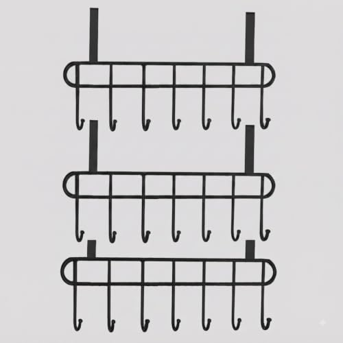 Image of Over The Door Steel Hooks |3 Pack Strong Heavy-Duty Door Hanger | Holder for Coat Hanging, Hat, Clothes, Towels, Napkin 7 Hooks, No Drilling (Big Hook 3 Pic Black)