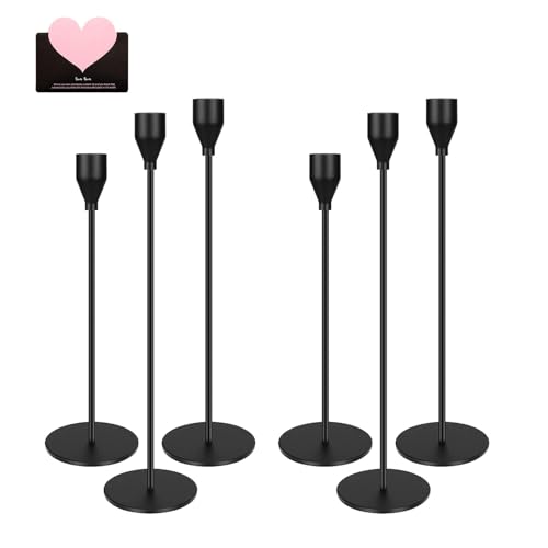 TAVADA Juego de 6 candelabros negros para boda, soporte para velas, candelabros altos, para decoración del hogar, mesa, chimenea, boda, luz de vela, cena, aniversario