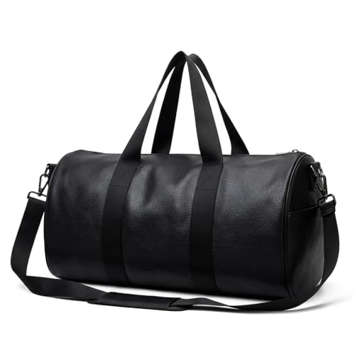 Image of Strutt Waterproof Genuine Leatherette Gym Bag Duffel Bag for Men and Women, Heavy Duty Medium (Black)