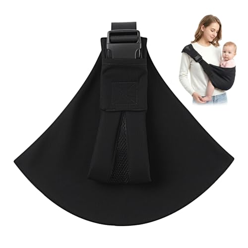 Baby Sling Carrier, Ergonomic Toddler Sling with Split Wide Shoulder Strap & Enhanced Back Support, Deep Wide Seat Design for 6–48 Months, Supports up to 44 lbs (Black)