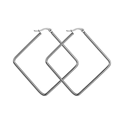 40mm Diameter Square Hoop Earrings Surgical Stainless Steel Geometric Hoop Earrings for Women (Square) Cover
