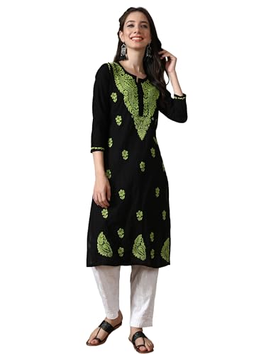 Image of Seva Chikan Hand Embroidered Lucknowi Chikankari Cotton Kurta Kurti for Womens SCL4219