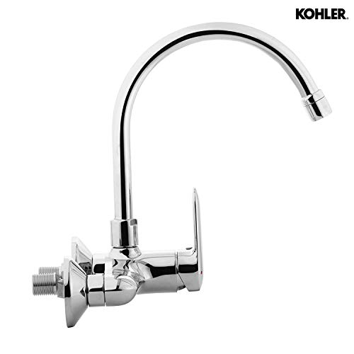 Kohler Kumin Wall-mount Sink Tap for Kitchen - Polished Chrome Finish - Single Lever Kitchen Faucet - Premium Kitchen Mixer Tap with Swivel Spout - Easy Function - Modern Sleek Design 99483IN-4-CP, Zinc