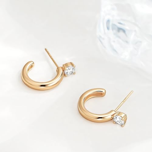 FETTERO Gold Hoop Earrings for Women, 14K Gold Plated Open C Shape Hoops Lightweight Chunky Gold Earrings, Hypoallergenic Gold Earrings for Women Ear Piercing Jewelry Gifts