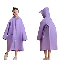 Kid's Hooded Raincoats Girls Boys Buttons Waterproof Poncho Rainwear Long Rain Coats Children's School Rainsuit Reusable Rainwear with Backpack Cover Rain Jacket for Travel Outdoor