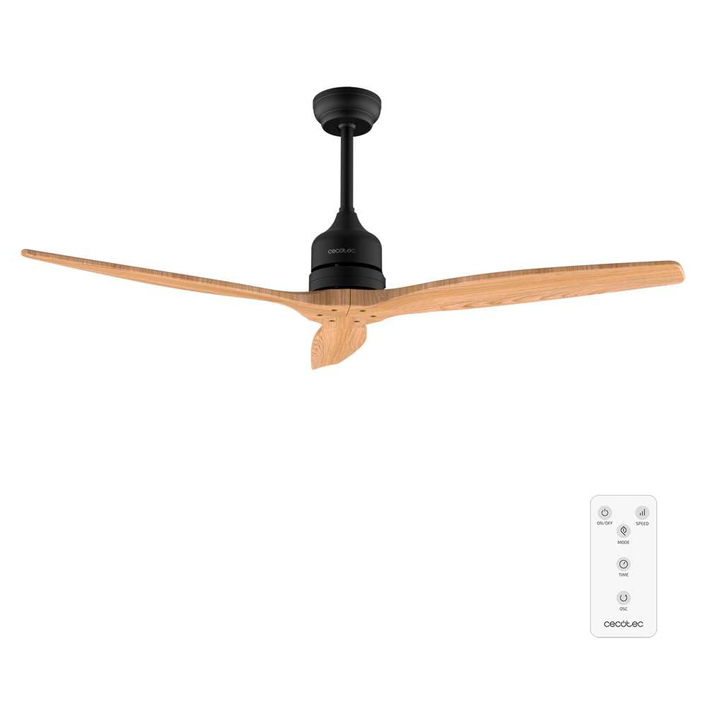 Cecotec Ventilador de Techo EnergySilence Aero 5270 Black&LightWood. 40W, Motor DC, Diámetro 132 cm, Mando, Temporizador, 6 Velocidades, Verano e invierno, Altura ajustable 15 o 25 cm