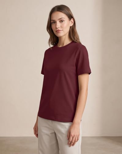 Image of NOBERO 100% Cotton T-Shirts for Women Stylish | Regular Fit | Solid T Shirts for Women 180 GSM Combed Cotton | Crew Neck Half Sleeve