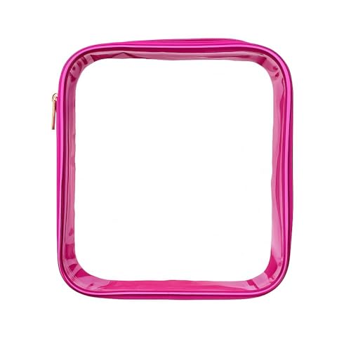 Estojo Box Transparente com Zíper, Design Resistente, Amplo Espaço para Organização, Visual Clean, Preto (Rosa Pink)