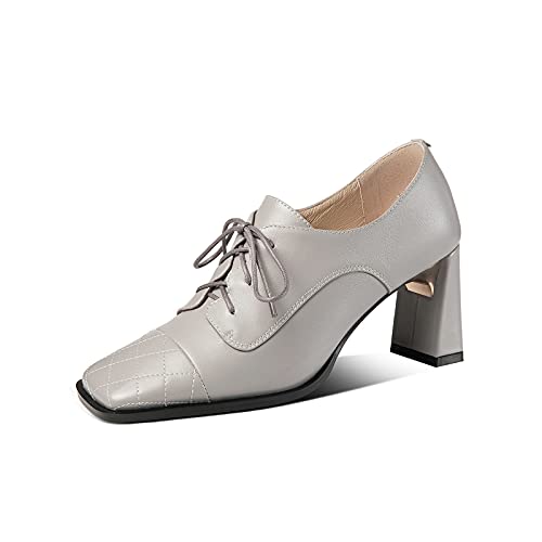 TinaCus Sapato Oxford feminino de couro genuíno feito à mão com bico quadrado salto grosso com cadar