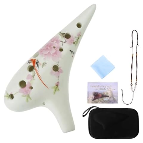 12 Hole Ceramic Ocarina with "Bird Loves Flower" Design, Tenor C Ocarina,Hand Painted by OcarinaWind, Gift Idea Cover
