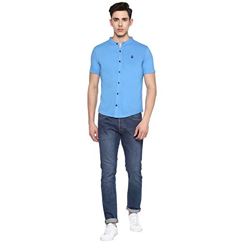 Image of Urbano Fashion Men's Solid Cotton Slim Fit Polo Shirt with Mandarin Collar
