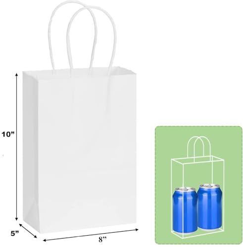 Image of Aakriti Craft Paper Bags, Rakhi Gift Bags with Handles, Small Craft Shopping Bags in Bulk for Boutiques, Small Business, Retail Stores, Gifts & Merchandise (WHITE-50PCS, SMALL-8 inch x 5 inch x 10 inch)