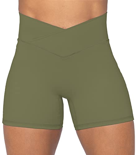 Image of Sunzel Crossover Biker Shorts for Women, No Front Seam V High Waist Yoga Workout Gym Shorts with Tummy Control | 4 Or 6-Inch Inseam, High Waisted, Tummy Control, Crossover Waist, Buttery Soft, No Front Seam, Squat Proof, Compression