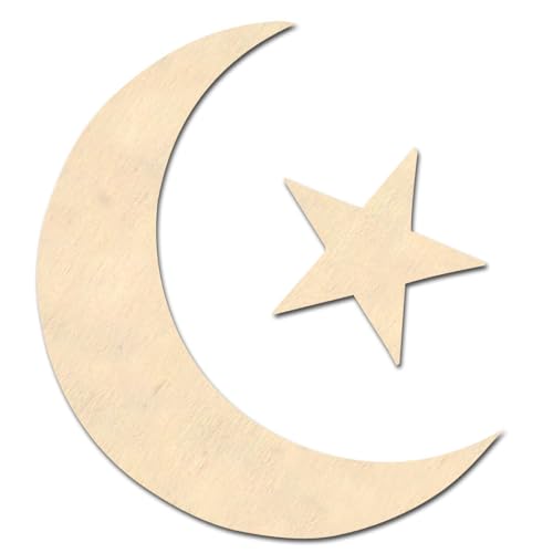 The Crafts Outlet 4-in Family of Wood Shape 4mm Thick Shape (Moon and Star) Medium Unfinished Plywood