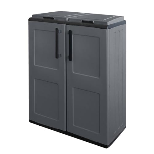 INTEC - Poubelles de tri Selectif 2 Sacs Meuble mi- Hauteur Dim 68 x 37 x 84cm 2 Anneaux de Support de Sac 2 Portes