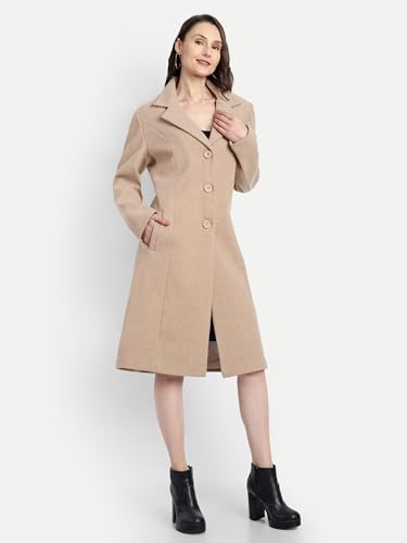 Image of HAUTEMODA Women Tweed Winter Coat Trench Long Sleeves Over With Pocket Single Breasted (2Xl, Beige)