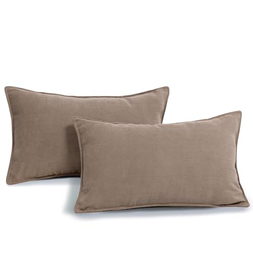 ZWJD Khaki Pillow Covers 12x20 Set of 2 Chenille Throw Pillow Covers with Elegant Design Soft and Luxurious Decorative Throw Pillows for Couch, Bed, and Home Decor