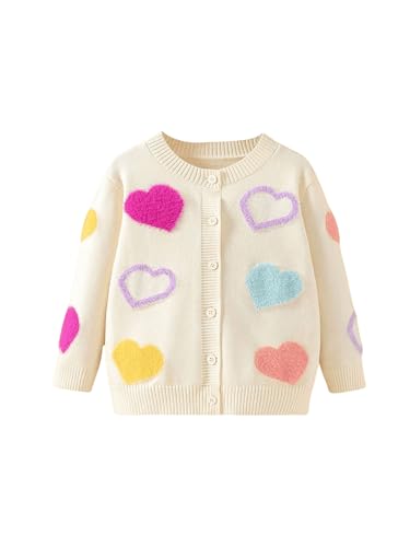 Floerns Girl's Heart Pattern Long Sleeve Cardigan Button Down Crew Neck Sweaters