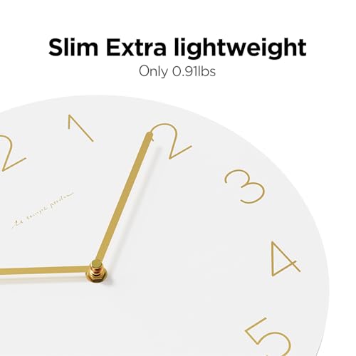 mooas Flatwood Wall Clock Pendulum White,12" Wood Wall Clock Non-Ticking Sweep Movement Decorative Clock Battery Operated Clock for Home Living Room Kitchen Bedroom Office School - Image 5
