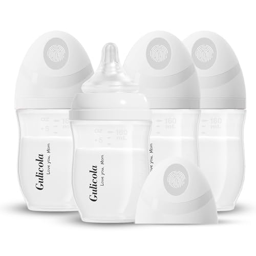 Image of Gulicola PP (NOT Glass) Baby Breastfeeding Bottles Newborn Set 4 Pack, Extra Slow Flow Nipples, 0 Months +, 5 oz - White