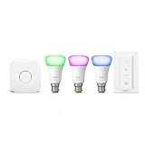 Philips Hue White & Colour Ambiance Starter Kit: Smart Bulb 3x Pack LED [B22 Bayonet Cap] incl. Dimmer Switch and Bridge. Works with Alexa, Google Assistant and Apple HomeKit.
