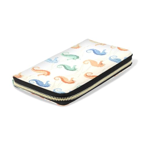Long Wallets Leather Bifold Wallet for Women Seahorse Cartoon with Zipper Credit Card Holder Large Capacity4