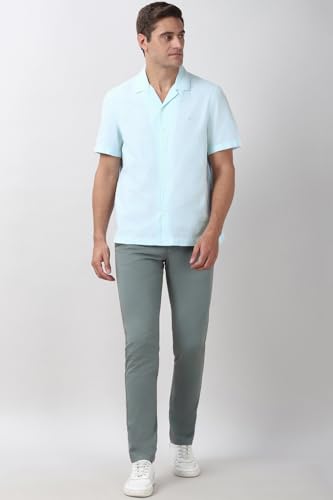 Image of Peter England Men's Casual Half Sleeve Resort Collar Shirt in 100% Cotton Seersucker with Striped Design