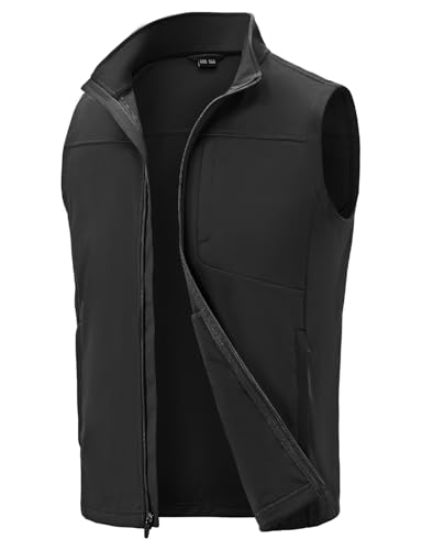 TBMPOY Mens Lightweight Softshell Vests Windproof Sleeveless Jackets Golf Outdoor Outerwear Summer Hiking Travel Cycling Black L