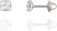 Brinco Prata Zircônia Quadrada com Tarraxa Baby 03 mm Prata 925 100% Original