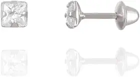 Brinco Prata Zircônia Quadrada com Tarraxa Baby 03 mm Prata 925 100% Original