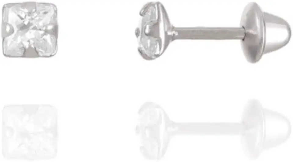 Brinco Prata Zircônia Quadrada com Tarraxa Baby 03 mm Prata 925 100% Original