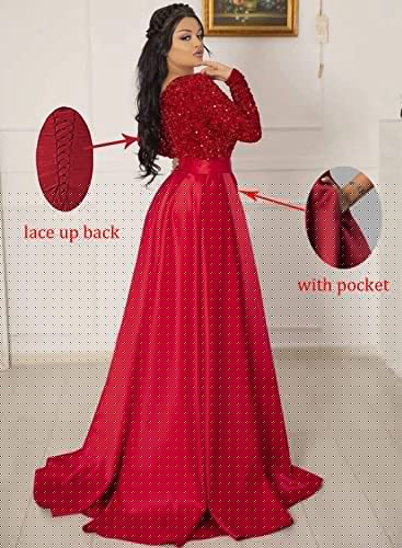 Fanciest V Neck Long Sleeve Prom Dresses with Slit Sequin Satin Formal Evening Gowns4