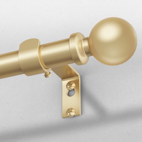 Curtain Rods for Windows 48 to 84 Inch, Gold 1 Inch Decorative Window Treatment Rods, Adjustable Heavy Duty Modern Drapery Rod, Easy Install Metal Curtain Pole with Matte Gold Round Finials