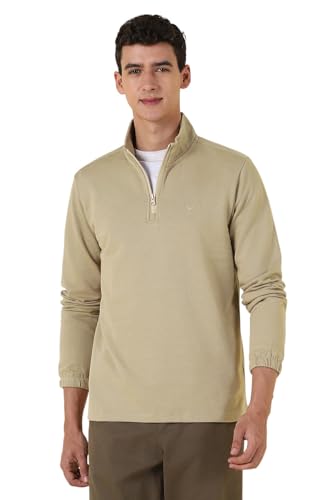 Image of Allen Solly Mens Solid High Neck Half Zipper Sweatshirt | 80% Cotton Non Hooded Casual Sweatshirt