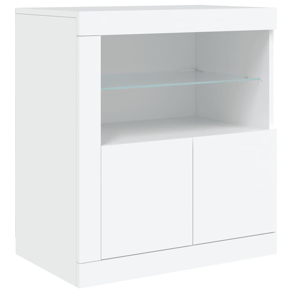 vidaXL Aparador con Luces LED, Armario Auxiliar de Almacenaje, Aparador de Comedor, Mueble Decorativo para Salón Pasillo Cocina, Blanco