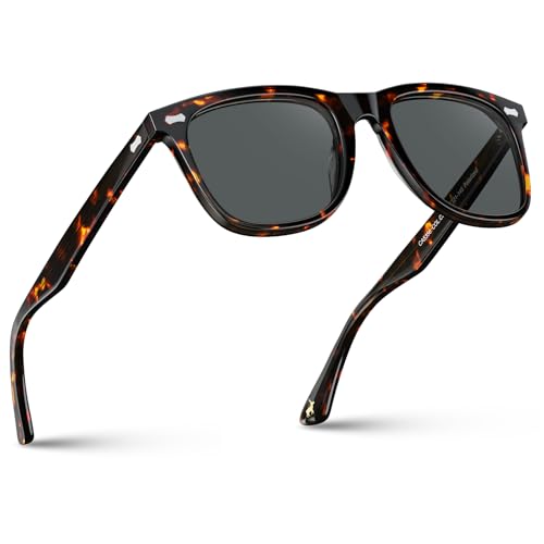 Image of CARFIA Thick Polarized Sunglasses for Men UV400 Protection, Retro Square Hand-crafted Acetate Driving Shades CA5356