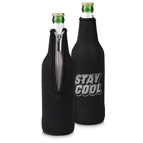 kwmobile Set of 2 Neoprene Bottle Coolers Sleeves for 330-500ml Bottle - Keep Beer, Soda, Soft Drinks Cool - Stay Cool White/Black