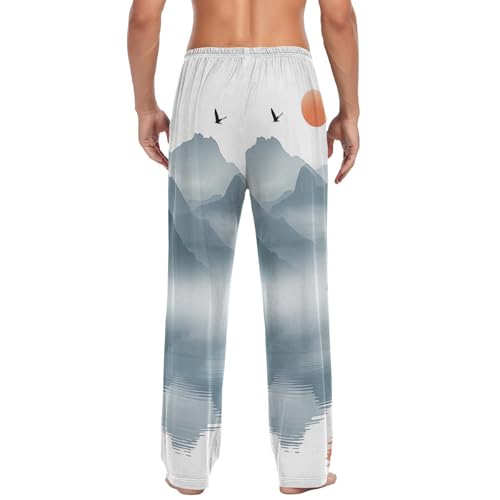 Men's Pajama Pants Ink Mountain Painting Sleep Pajama Lounge Pant with Pockets, Elastic Waistband2